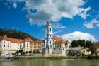 Durnstein, Austria. Beautiful blue church along the Danube. Art Print